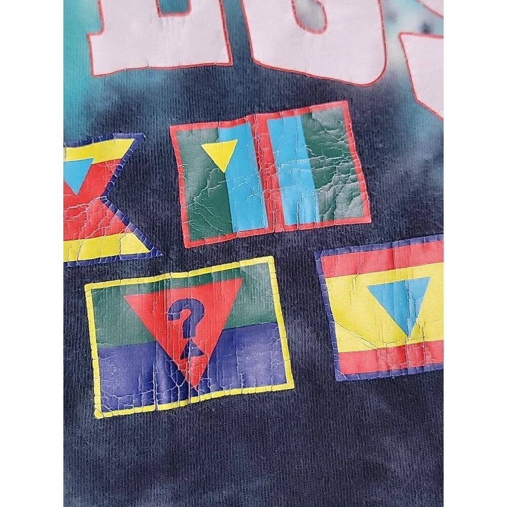 Vintage Guess Shirt Mens M Blue Black Tie Dye Graphic Flag Embroidered 90s‎ - Picture 3 of 15